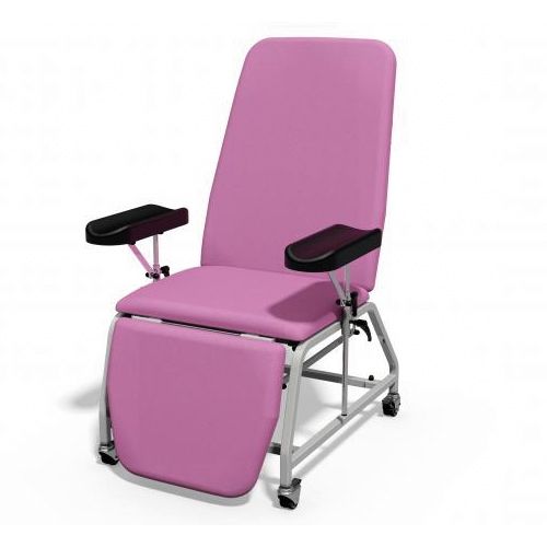 [MD08221-W-PINK] Plinth Reclining Phlebotomy Chair - Wheels - Candy Pink