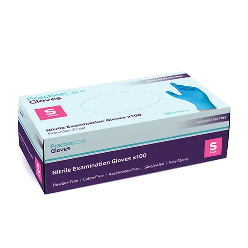 [PC005470] PracticeCare Accelerator Free Blue Nitrile Gloves Small x100
