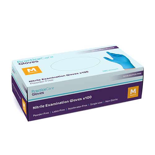 [PC005471] PracticeCare Accelerator Free Blue Nitrile Gloves Medium x100