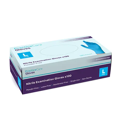 [PC005472] PracticeCare Accelerator Free Blue Nitrile Gloves Large x100