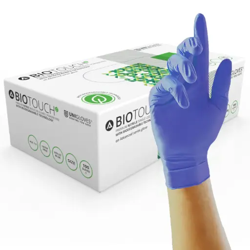 [MD10303-M] BioTouch Biodegradable Blue Nitrile Gloves - Medium x 100 