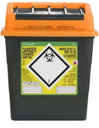 [MD10308] Sharpsafe 13L Orange Sharps Bin 