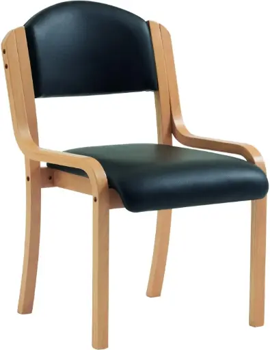 [MD10339] Dart Wooden Framed Stackable Meeting Chair No Arms - Black Vinyl