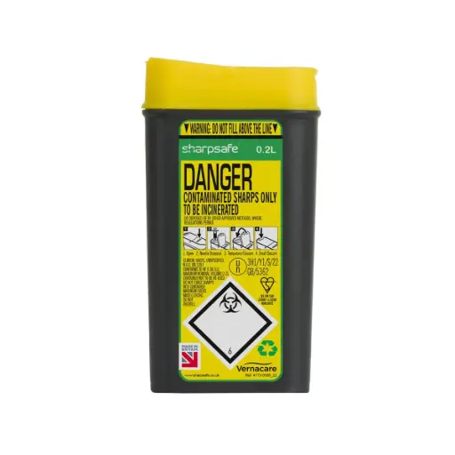 [MD10447] Sharpsafe 0.2L Grey/yellow Sharps Bin x 1
