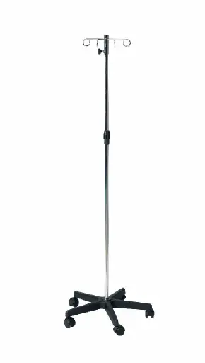 [MD10453] ﻿Chrome Steel IV Drip Stand, Plastic Base, 4 Metal Hooks