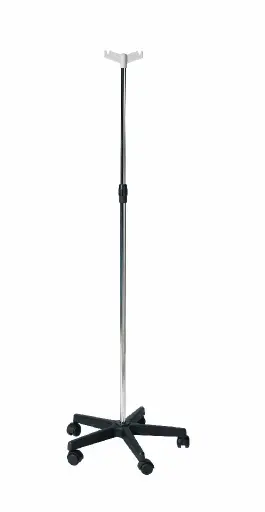 [MD10460] ﻿Chrome Steel IV Drip Stand, Plastic Base, 2 Plastic Hooks