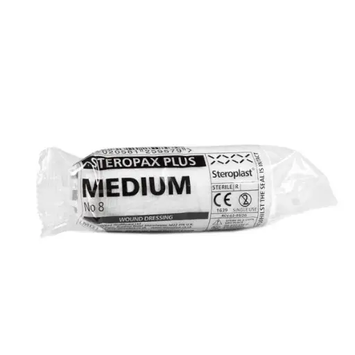 [MD10524] Steropax Plus Wound Dressings – Medium / No.8 – 12cm x 12cm – Sterile HSE First Aid Bandage – Extra Absorbent x 72